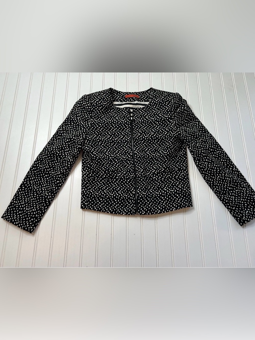 Alice Olivia Zip Up Polka Print Blazer Jacket Black White Women Small Suit 461